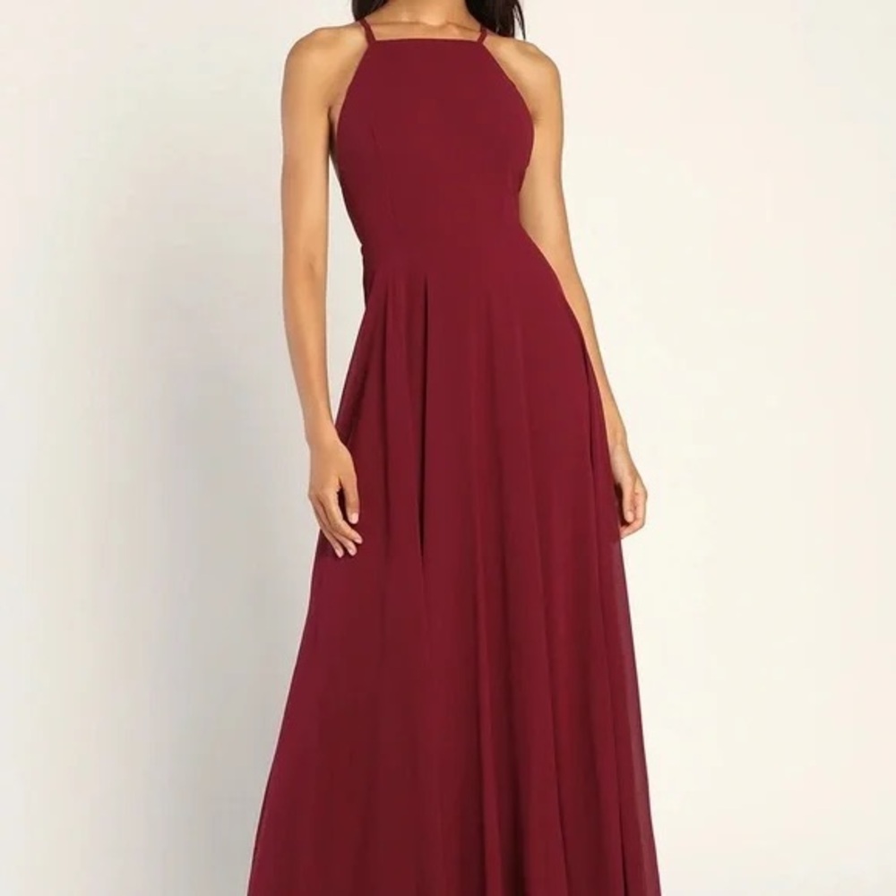 Lulu's Burgundy Halter Maxi Dress